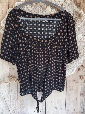 Cozy Casual Women’s 2X Floral Tie Front Top | Boho Cottagecore Blouse Plus Size